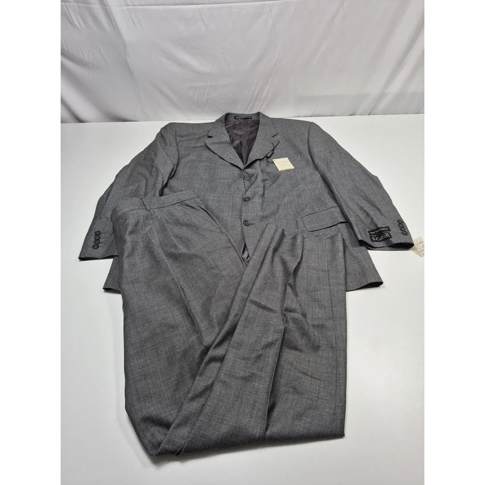 S Cohen Suit Mens 50R Gray 3 Button Wool Cashmere 2 Piece 45x36 Geometric NWT